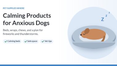 Illustration of a dog sleeping curled up in a round calming bed