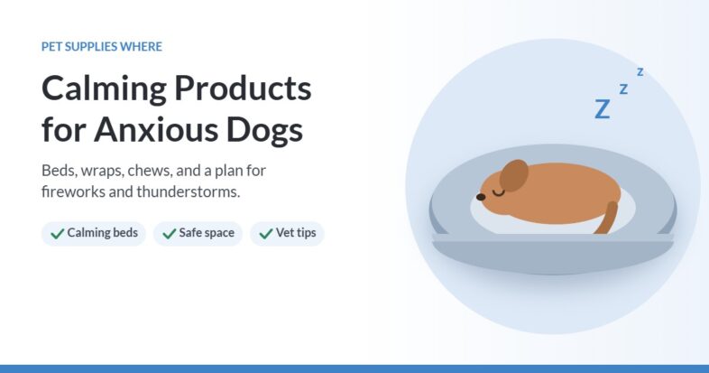 Illustration of a dog sleeping curled up in a round calming bed