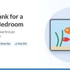 Illustration of a small fish tank with colorful fish and plants